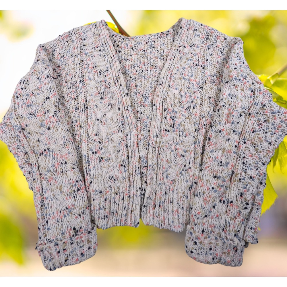Oversized Sz L Cropped Chenille Cardigan Thick Slub Confetti Knit Cardigan